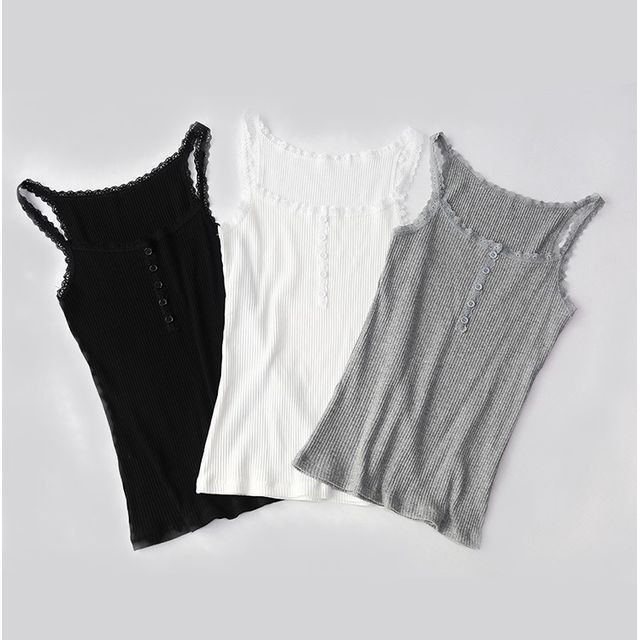 Plain Lace-Trimmed Camisole Top