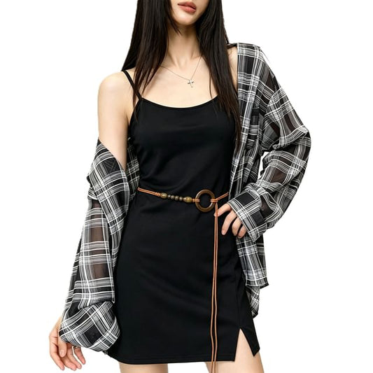 Thin Strap Solid Slit Mini Dress