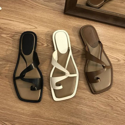 Square Toe Toe Loop Slide Sandals - Modern