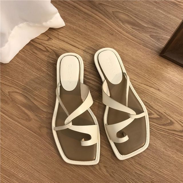 Square Toe Toe Loop Slide Sandals - Modern