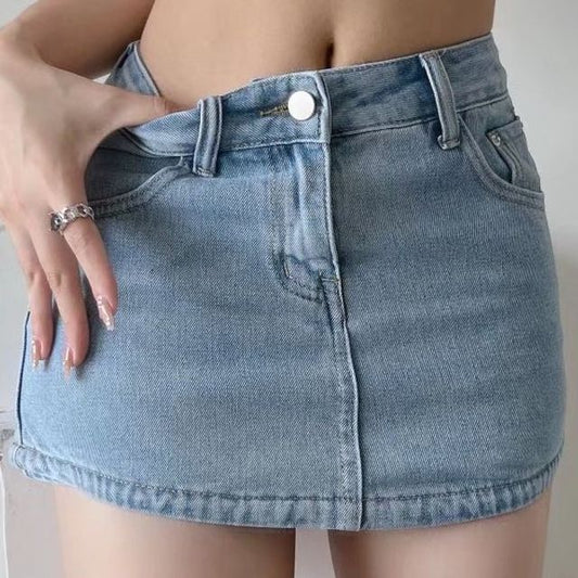 Mid Rise Denim Pencil Mini Skirt