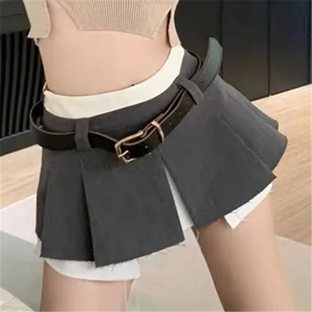 Elevated Waist Color-Block Pleated A-Line Mini Skirt
