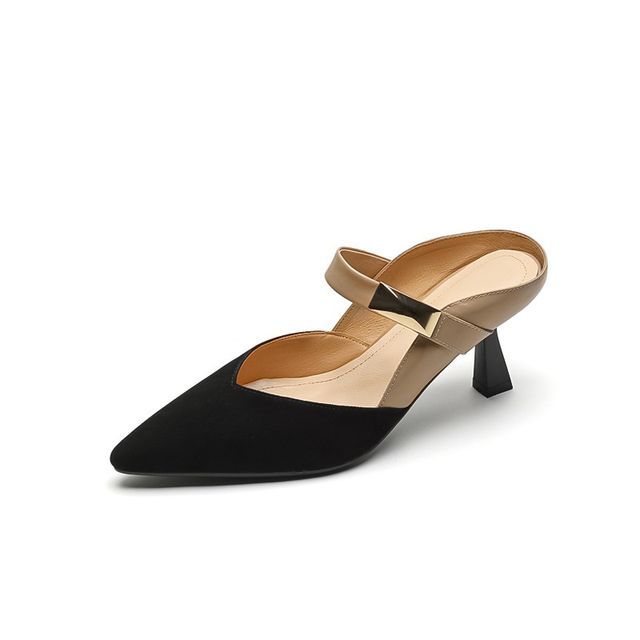 Pointed-Toe Mary Jane Heeled Mules