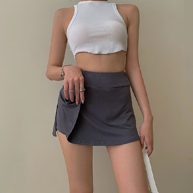 Elevated Rise Solid A-Line Mini Skirt