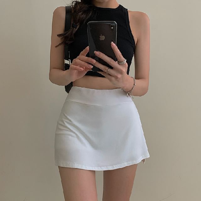 Elevated Rise Solid A-Line Mini Skirt