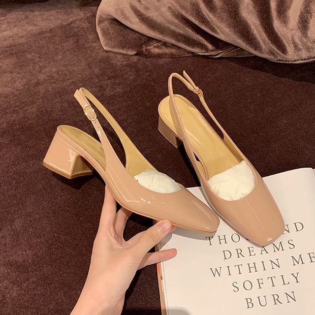 Block Heel Slingback Sandals - Chunky