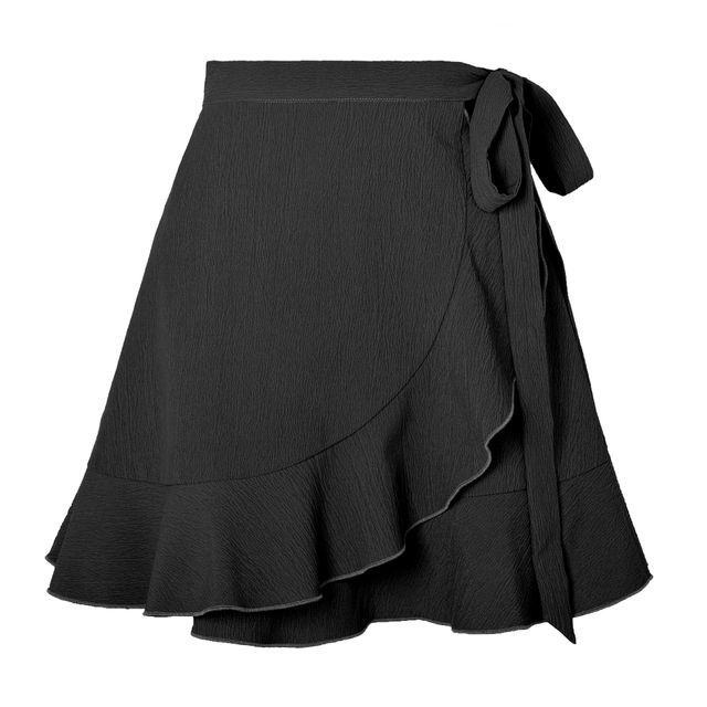 Elevated Waist Ruffle-Trim Wrap Mini Skirt