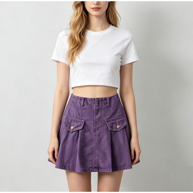 Elevated Rise Denim A-Line Mini Skirt