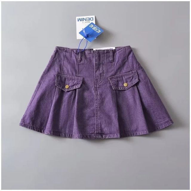 Elevated Rise Denim A-Line Mini Skirt