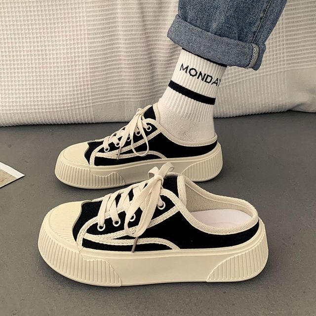 Contrast Trim Platform Sneaker Mules - Sporty