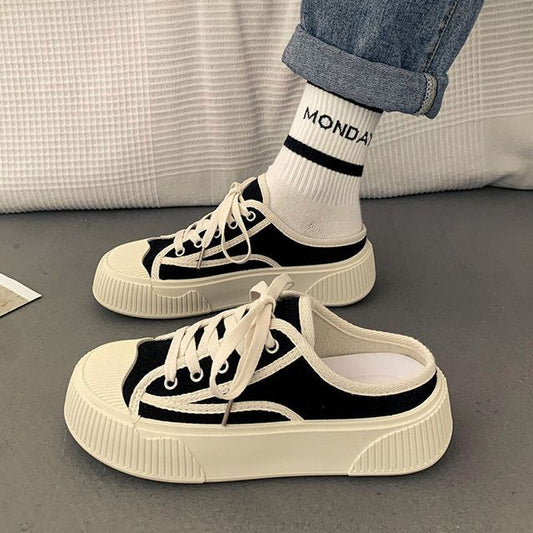 Contrast Trim Platform Sneaker Mules - Sporty