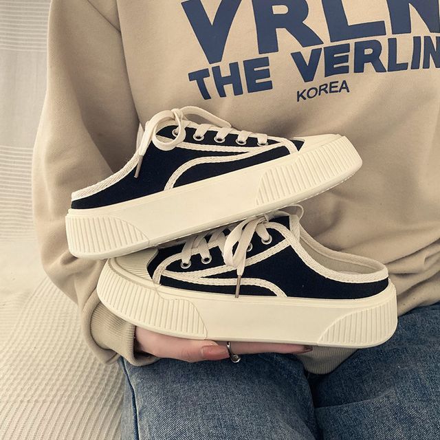 Contrast Trim Platform Sneaker Mules - Sporty