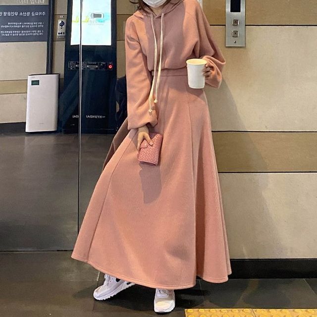 Hoodie and Long A-Line Skirt Casual Two-Piece Set