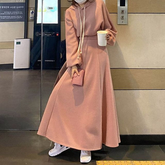 Hoodie and Long A-Line Skirt Casual Two-Piece Set