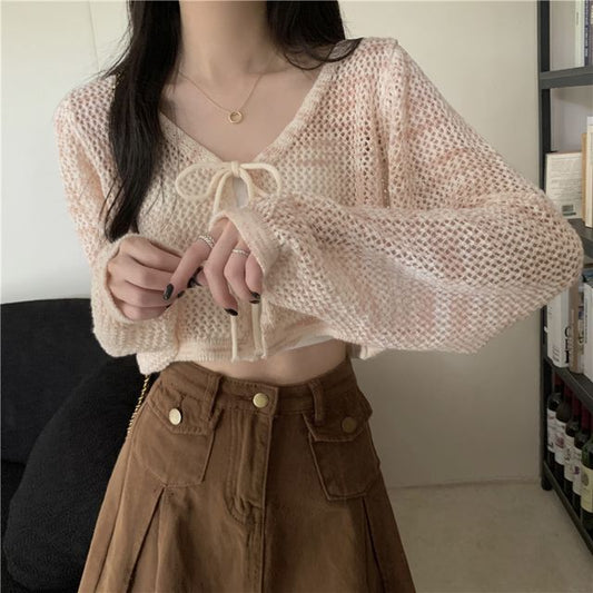 Melange Tie Front V-Neck Cardigan