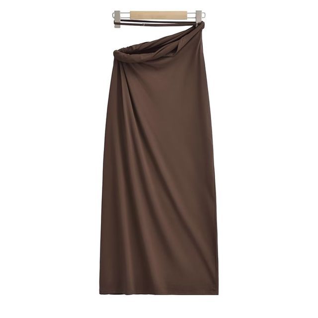 Elevated Rise Solid Asymmetric H-Line Maxi Skirt