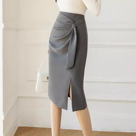 Elevated Rise Solid Ruched Pencil Midi Skirt