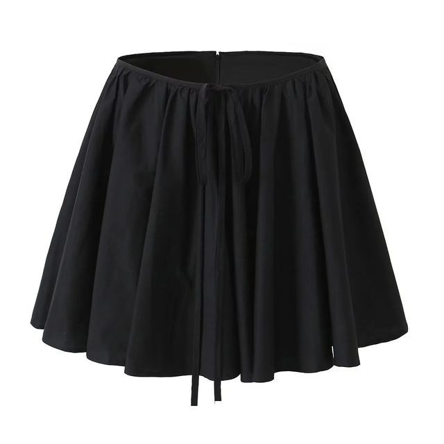 Casual Solid Tie-Front Mini Skirt with Mid-Rise Fit