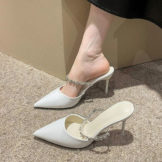 Rhinestone Pointy High Heel Mules