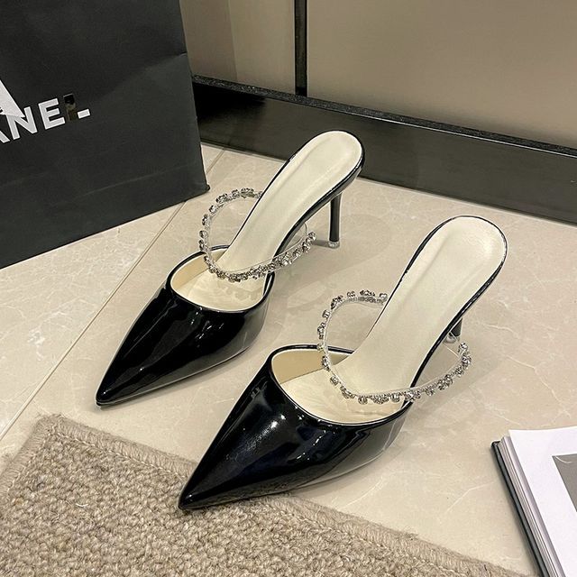 Rhinestone Pointy High Heel Mules