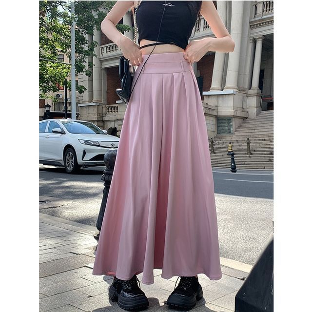 Belted Pleated Maxi Skirt with High-Rise Waist