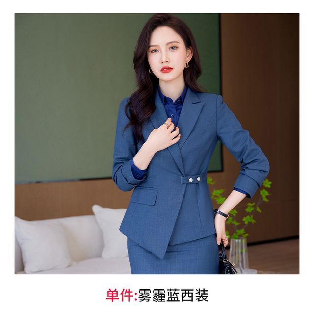 Peak Lapel Blazer, Pencil Skirt, and Straight-Leg Trousers Set