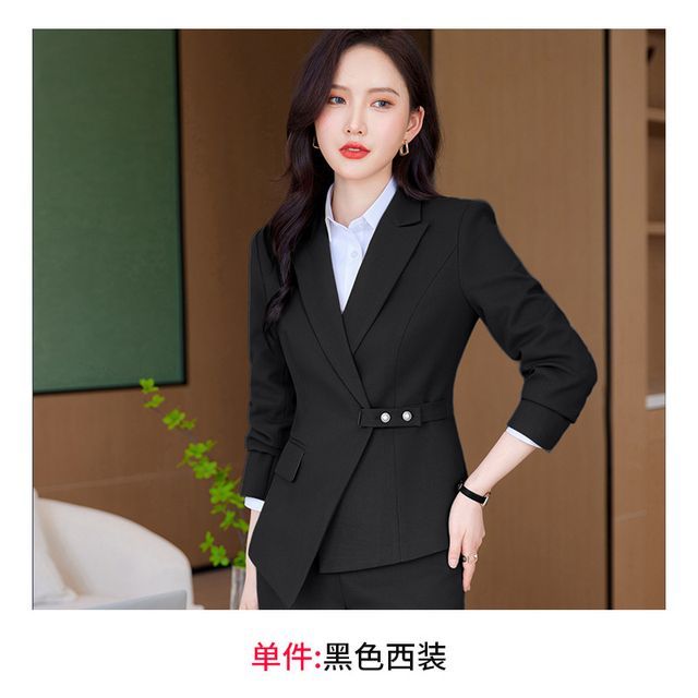Peak Lapel Blazer, Pencil Skirt, and Straight-Leg Trousers Set