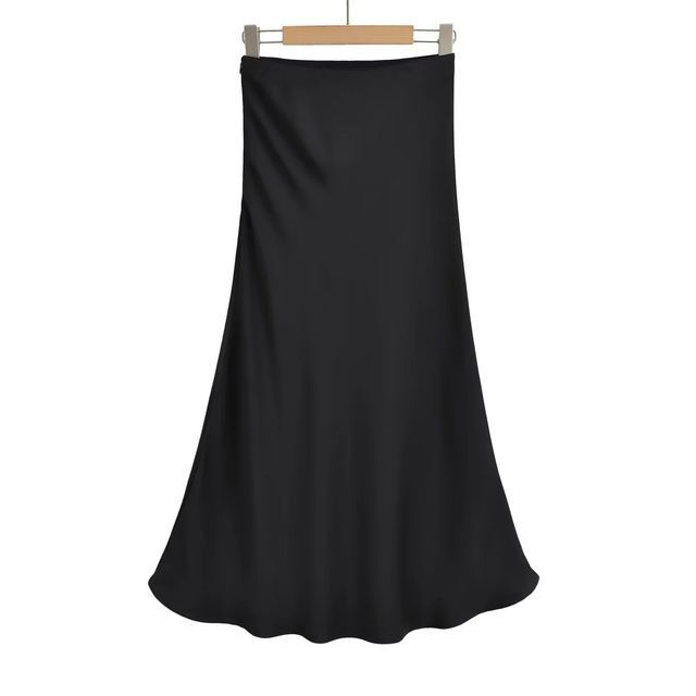 Satin Midi A-Line Skirt with High-Waist Solid Finish