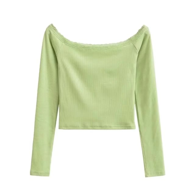 Off-Shoulder Slim-Fit Crop Top with Lace Trim