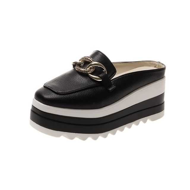 Chain Detail Loafer Platform Mules