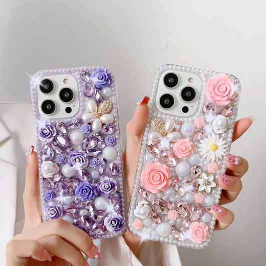 Floral Rhinestone Phone Case
