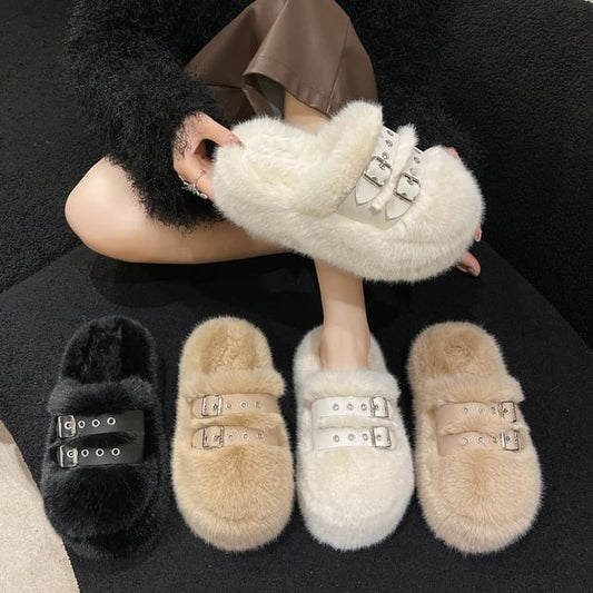 Fleece Buckled Platform Sandals