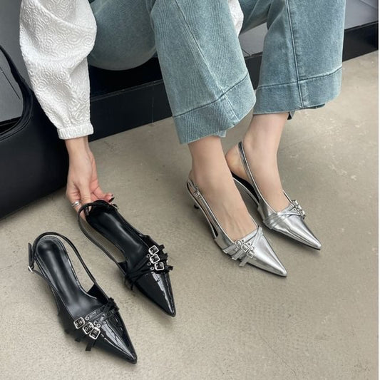 Pointed Kitten Heel Slingback Sandals