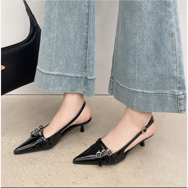 Pointed Kitten Heel Slingback Sandals