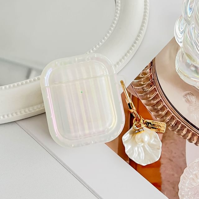 Stripe Texture Pearl White AirPods / Pro Earphone Case Skin With Shell Charm