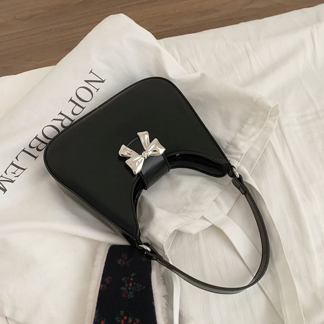 Top Handle Bow Faux Leather Crossbody Bag