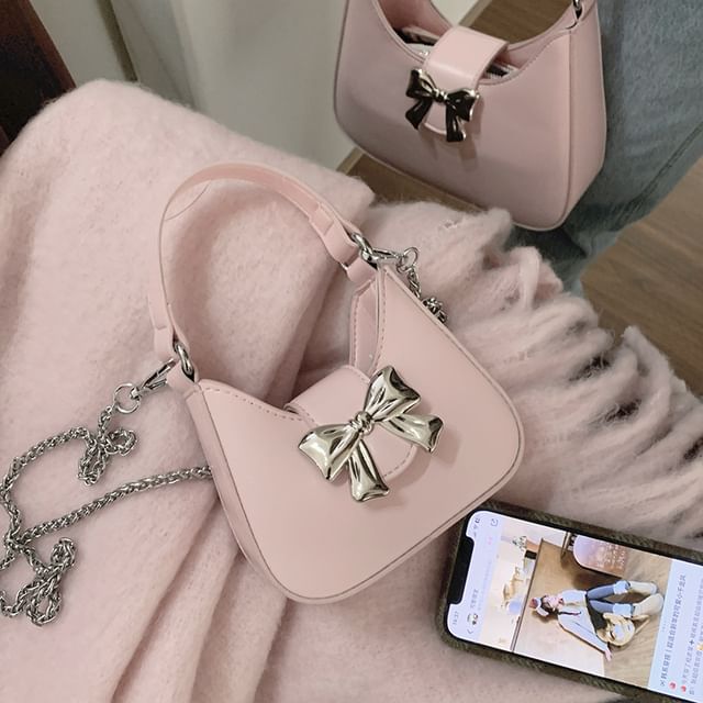 Top Handle Bow Faux Leather Crossbody Bag