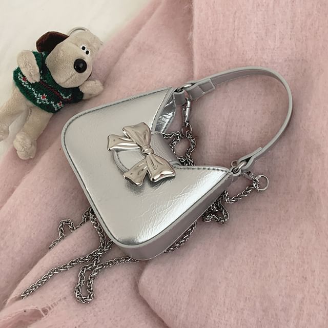 Top Handle Bow Faux Leather Crossbody Bag