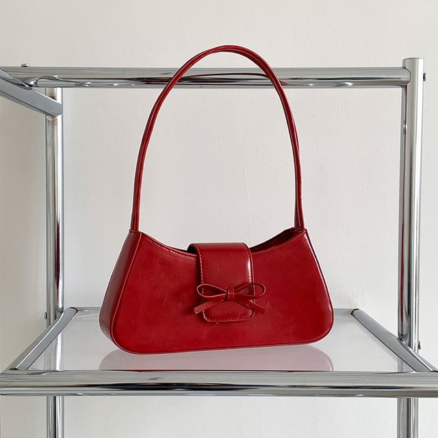 Bow Faux Leather Shoulder Bag