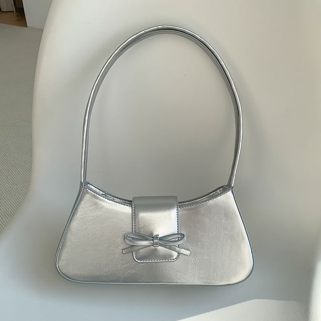 Bow Faux Leather Shoulder Bag