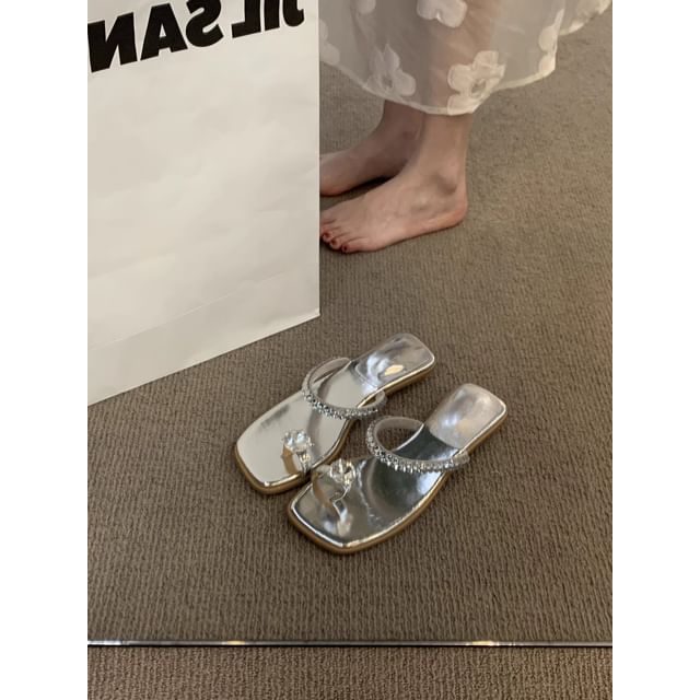 Rhinestone Toe Loop Slide Sandals