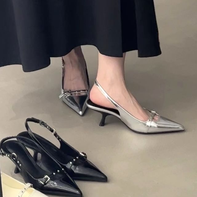 Pointed Slingback Sandals with Kitten Heel