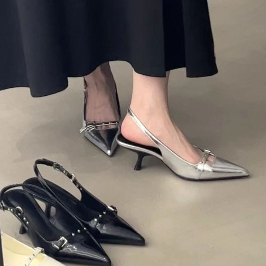 Pointed Slingback Sandals with Kitten Heel