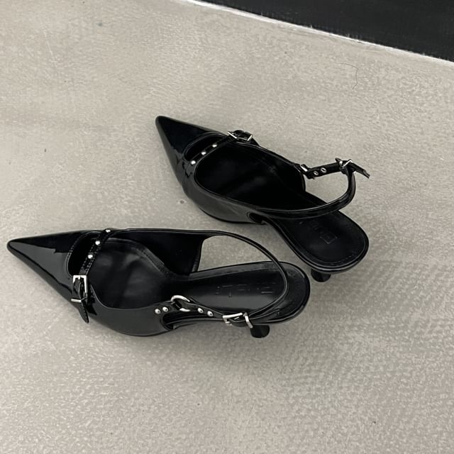 Pointed Slingback Sandals with Kitten Heel