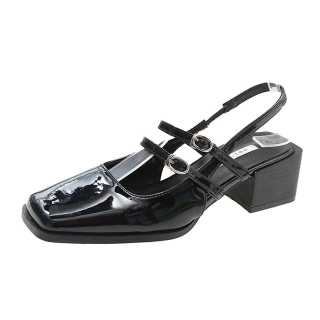Buckled Slingback Mary Jane Sandals Chunky Square Heel