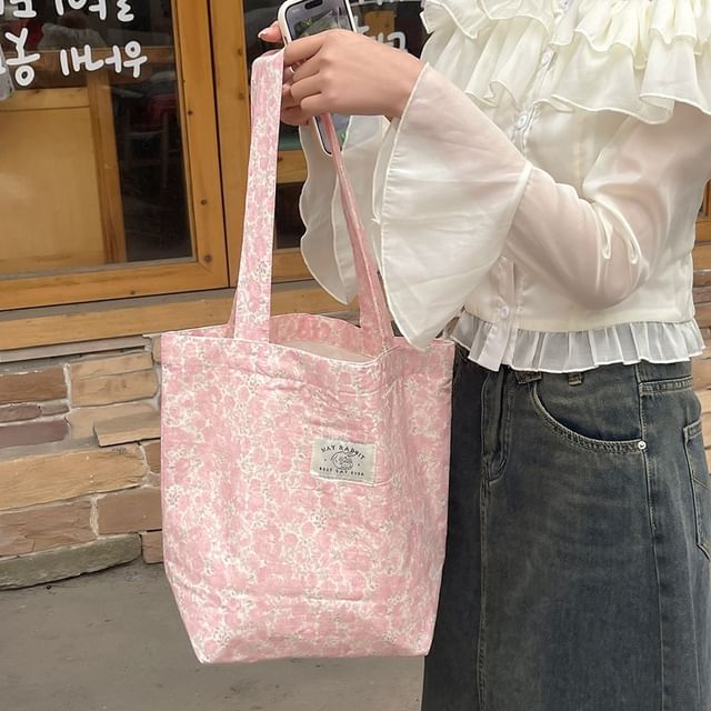 Plaid Bow Ribbon Print Applique Light Tote Bag