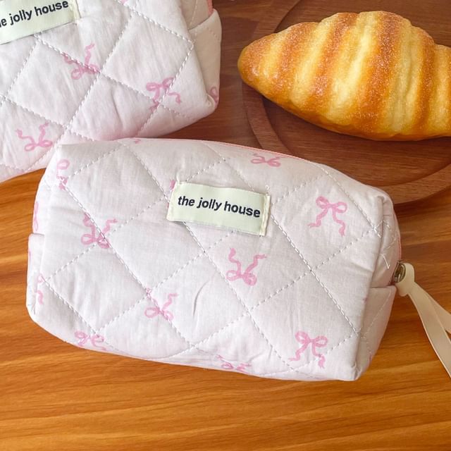 Bow Fabric Pouch / Makeup Bag / Clutch