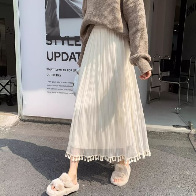 Sheer Flared Maxi Skirt with High Rise