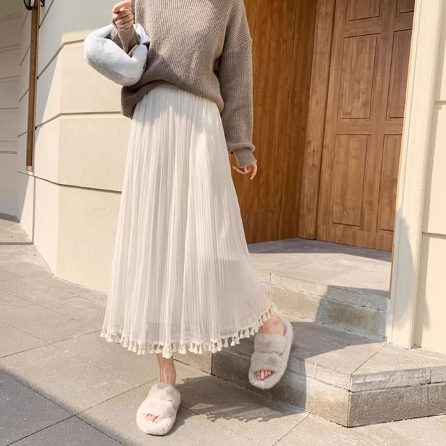 Sheer Flared Maxi Skirt with High Rise