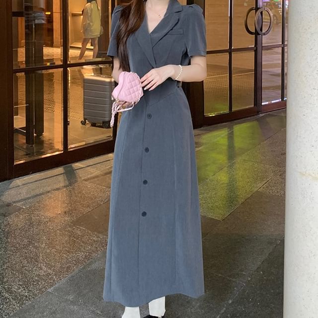 Double-Breasted Crop Blazer and Button Front Midi Skirt Set